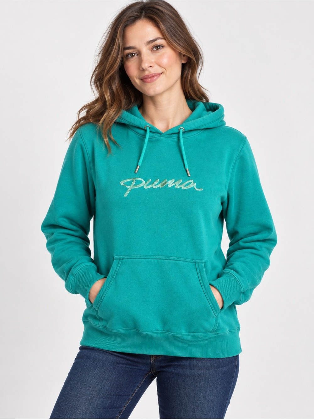 Puma Green Pullover Hoodie with Script Logo